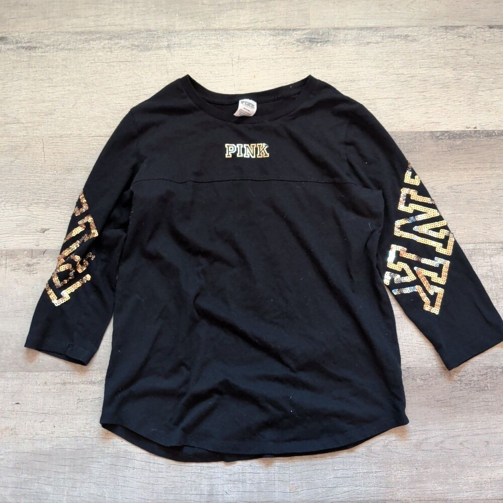 Victoria's Secret PINK Black Sequin Long Sleeve Top Y2K Size M
